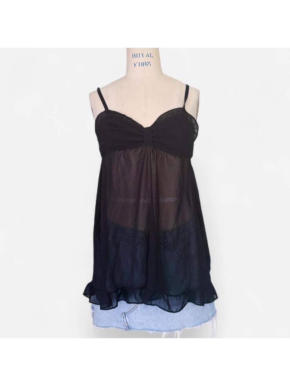 Forever 21 Black Sheer Chiffon Babydoll Cami Tank Top